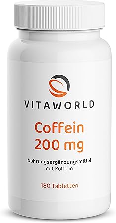 Vitaworld Caffeine Tablets 200 mg | 180 Vegan Tablets | Focus & Energy