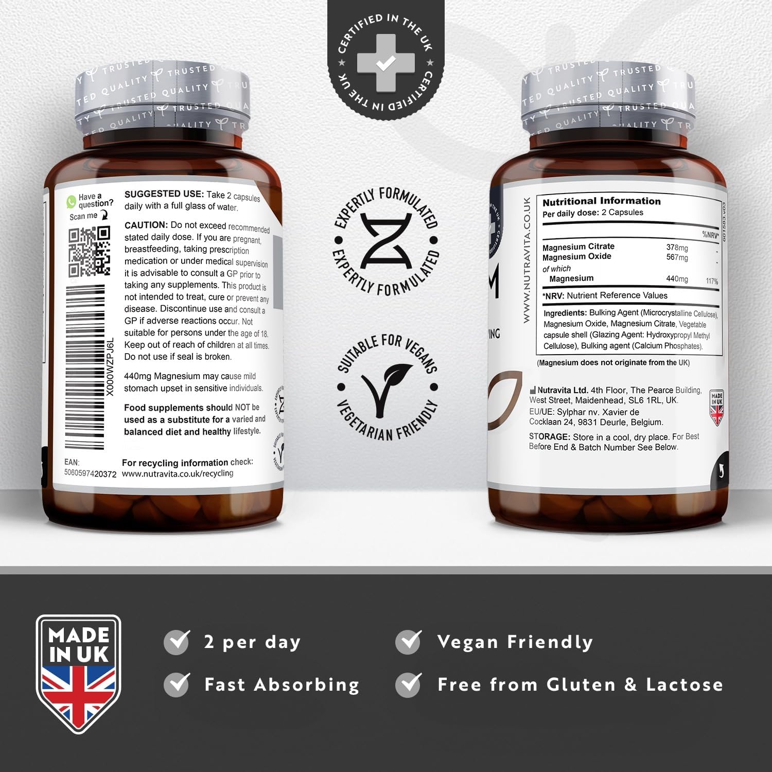 Nutravita, Magnesium Citrate, 180 Capsules - Image 3