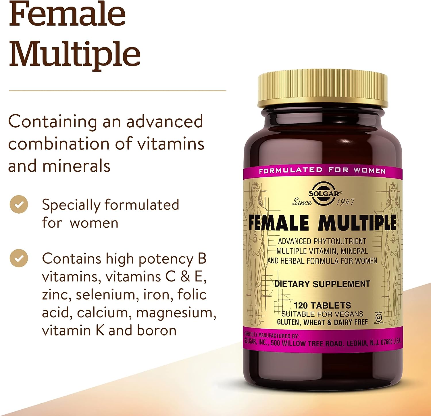 Solgar Female Multiple - Multivitamins and Multiminerals for Women, 120 Tablets - Image 4