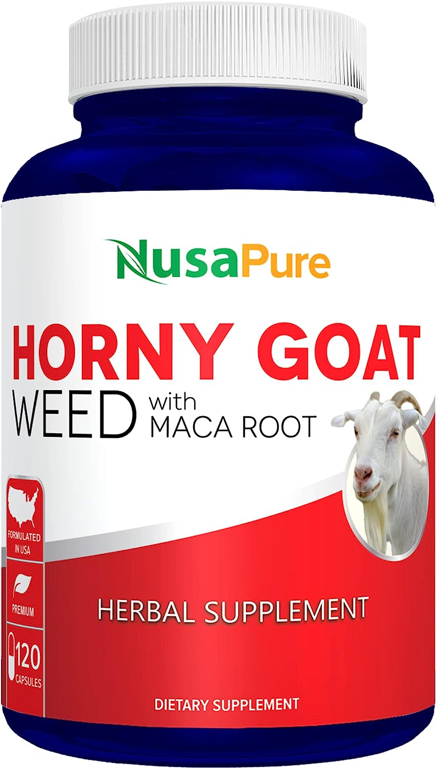 Nusapure Horny Goat Weed Extract 1000mg, for Men and Women,120 Capsules عشب لونج جاك على 1000 مجم مع جذور الماكا والجنسنج ول_الارجنيين ، أعشاب نقية لتحسين الصحة الجنسية للرجال والنساء ، 120 كبسولة