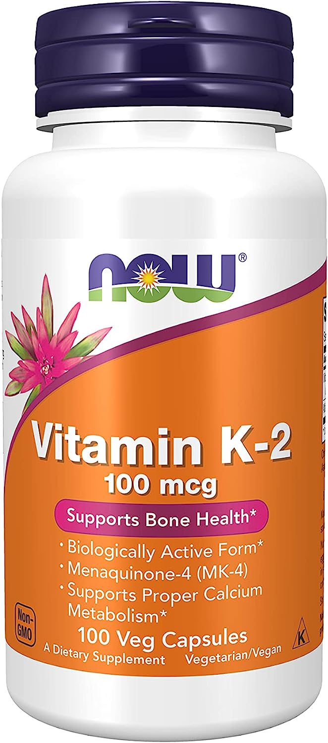NOW Vitamin K2 MK4 100 mcg 100 Veg Capsules ناو، فيتامين ك2 ، 100 ميكروجرام ، 100 كبسولة نباتية