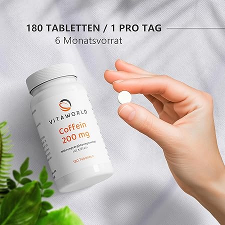 Vitaworld Caffeine Tablets 200 mg | 180 Vegan Tablets | Focus & Energy - Image 2