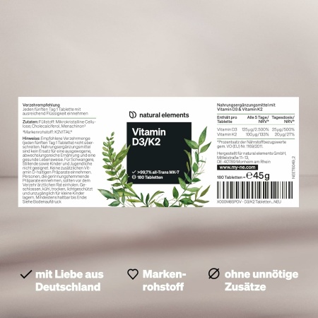 ingredients of natural elements vitamin d3 and K2