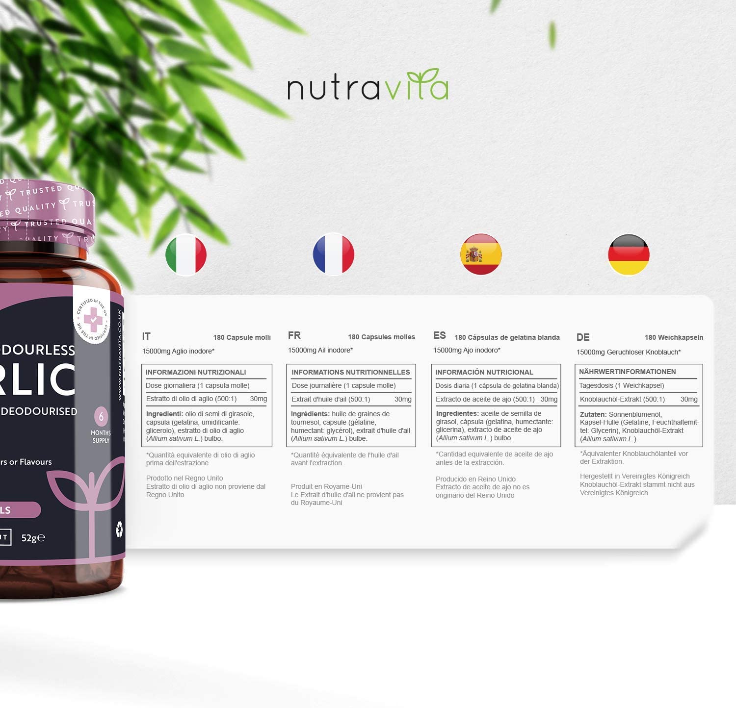 Nutravita, Odourless Garlic 15,000mg, Ingredients