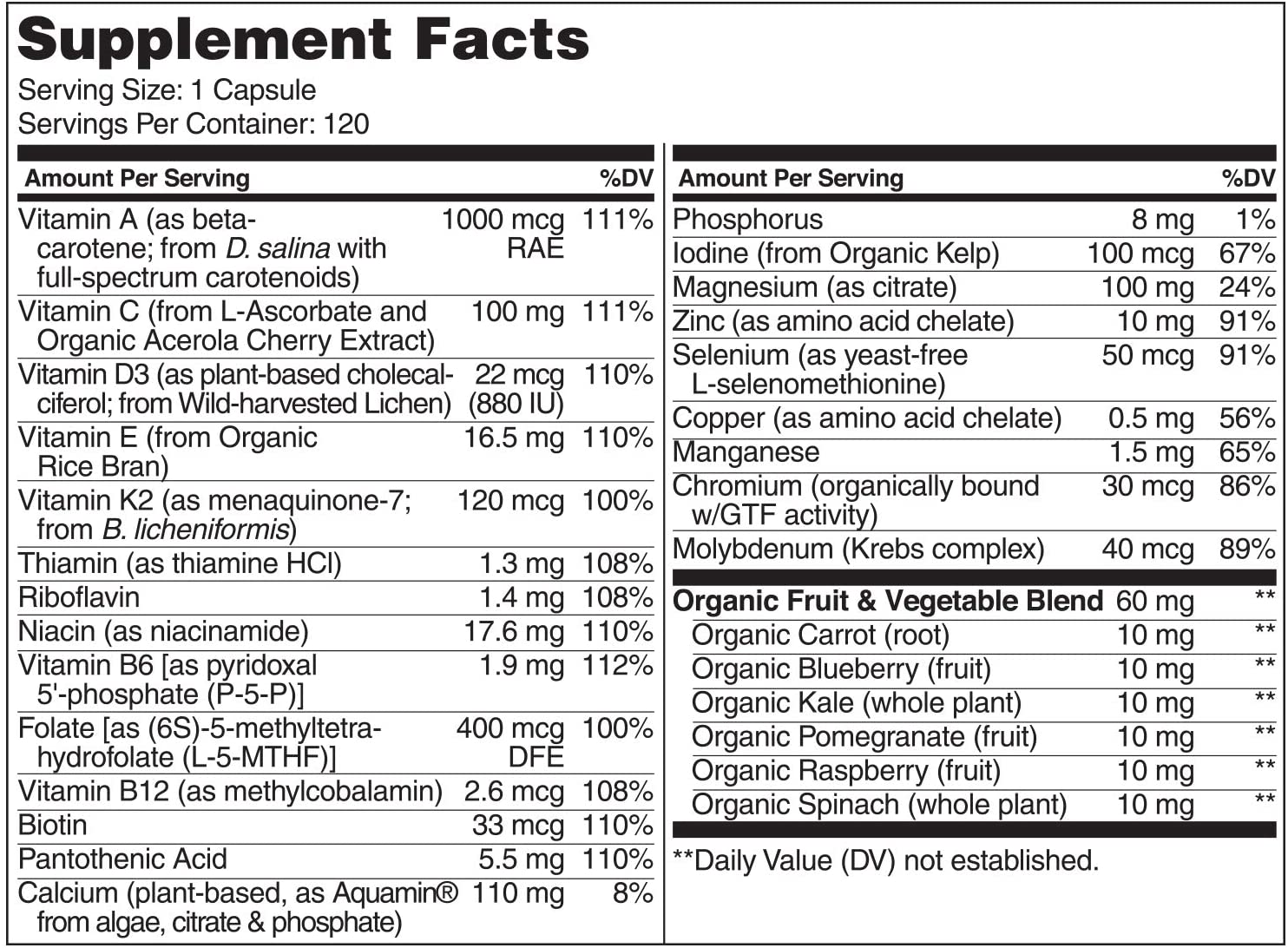 NATURELO, One Daily Multivitamin for Men, Ingredients