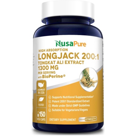 Nusapure Longjack Tongkat Ali 1300mg,Natural Testosterone Booster,150 Capsules لونج جاك على 1300 مجم ، لزيادة هرمون التستوستيرون ، وزيادة الرغبة الجنسية ، و تحسين الصحة الجنسية طبيعيا ، 150 كبسولة