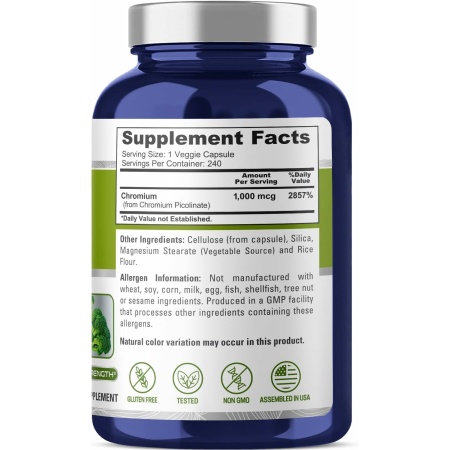 ingredients of Nusapure Chromium Picolinate 1000mcg, 240Capsules
