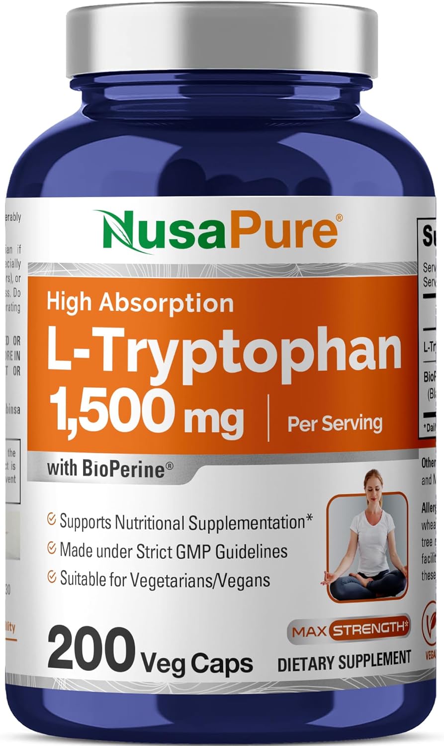 Nusapure, L-Tryptophan 1500 mg, 200 Capsules