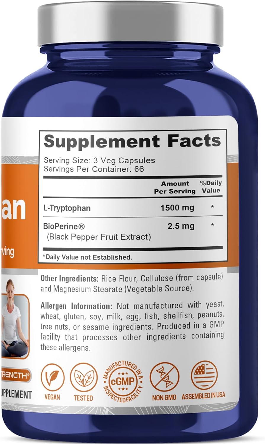 Nusapure, L-Tryptophan 1500 mg, 200 Capsules - Image 2