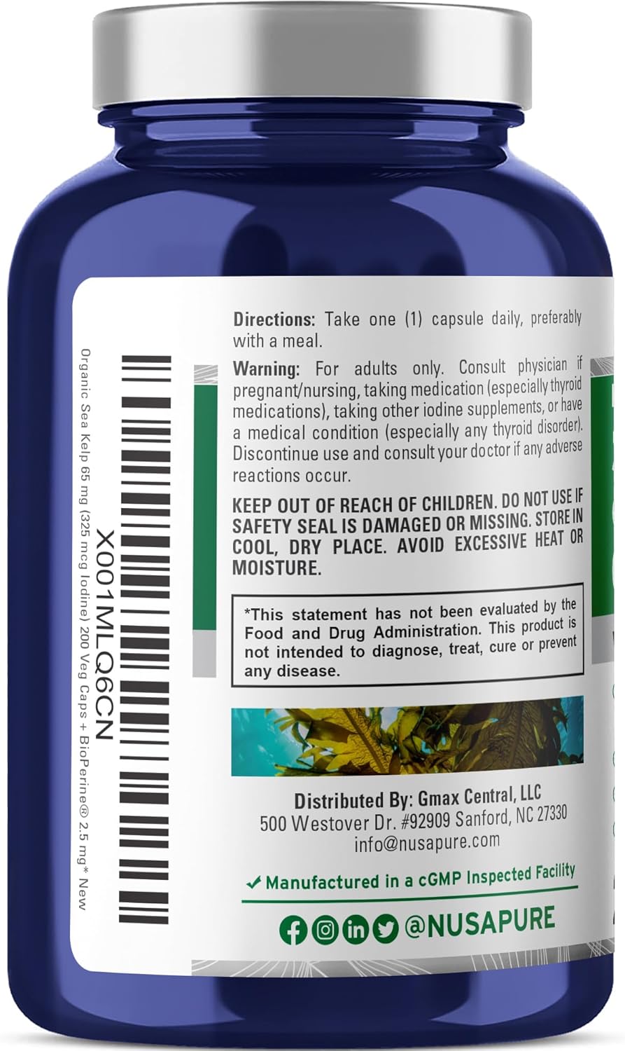 Nusapure Organic Sea Kelp 325 mcg 200 Capsules - Image 3