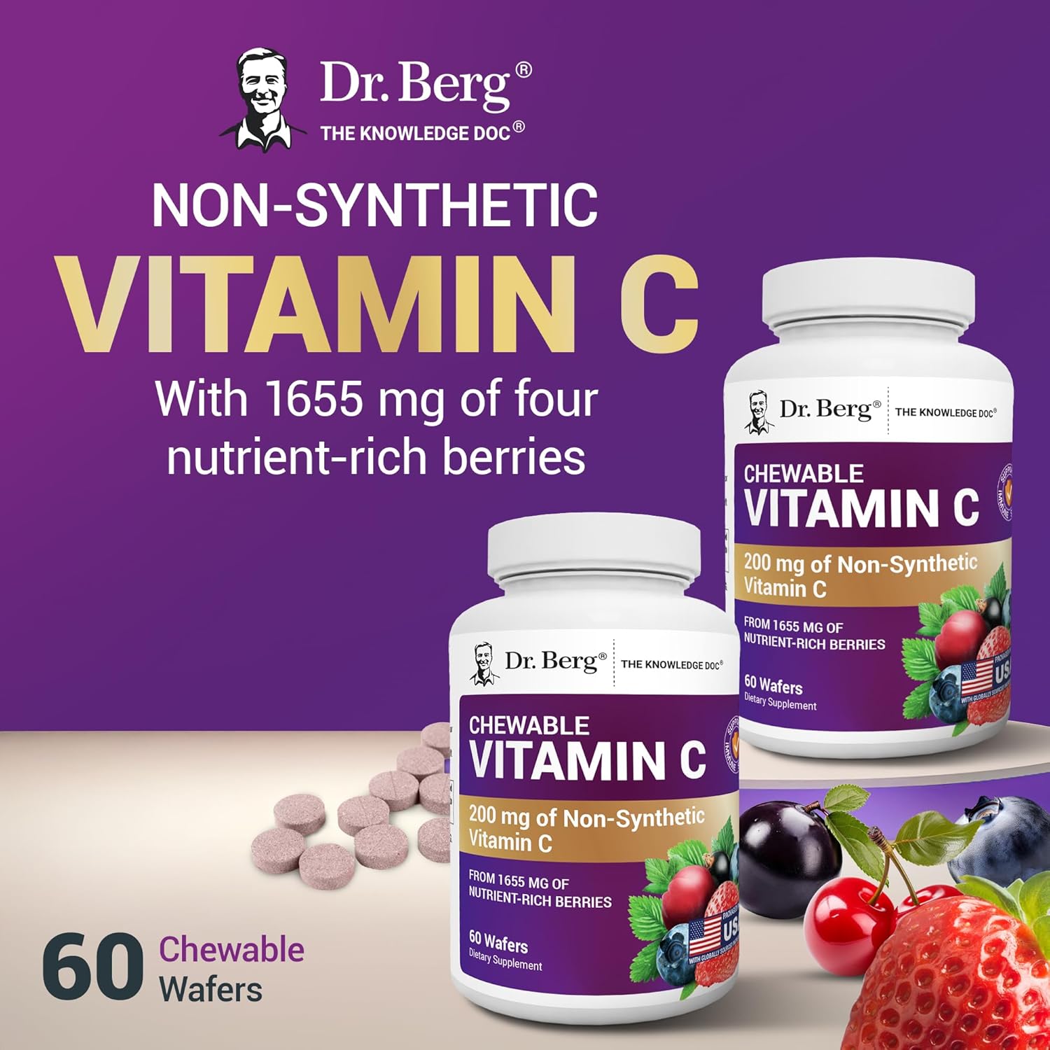 Dr. Berg Chewable Vitamin C Complex | Organic Berry Blend | 60 Wafers - Image 5