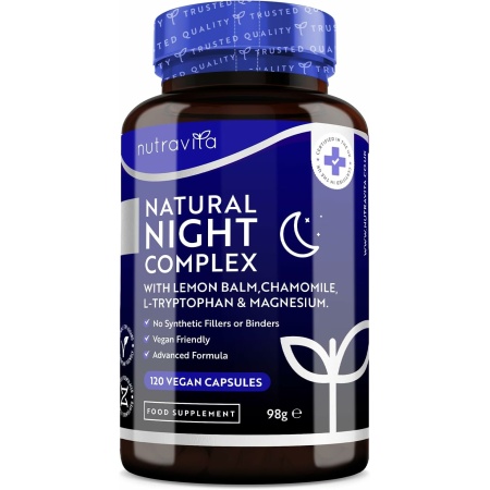 Nutravita Natural Night Complex– with Lemon Balm, Chamomile, 5HTP, Magnesium, Vitamin B12 –120 Capsules منتج طبيعي للنوم 120 كبسولة