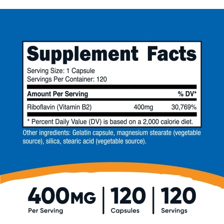 Nutricost, Vitamin B2 400mg, 120 Capsules