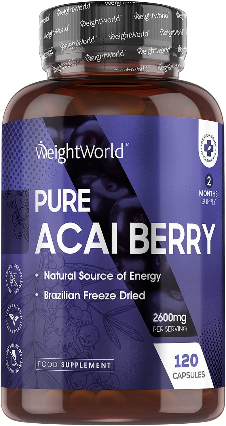 WeightWorld Pure Acai Berry Tablets - 2600mg Strength Servings - 120 Capsules (2 Month Supply), Natural Freeze Dried Acai Berries for Diet & Detox