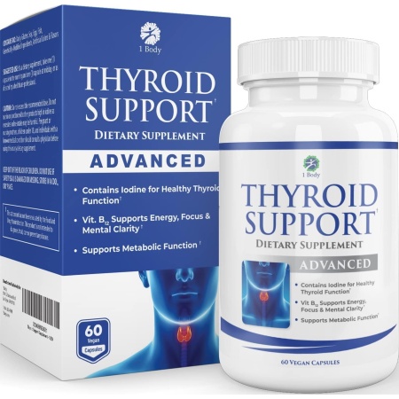 1Body Thyroid Support Supplement with Iodine - Energy & Focus Formula - Vegetarian & Non-GMO - Vitamin B12 Complex, Zinc, Selenium, Ashwagandha, Copper, Coleus Forskohlii & More 30 Day Supply بودى 1 مكمل داعم للغدة الدرقية مع اليود ، لزيادة الطاقة والتركيز ، نباتى ويحتوى على فيتامين ب 12 والزنك والسيلينيوم ، يكفى لأكثر من 30 يوم