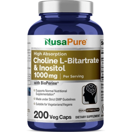 Nusapure Choline & Inositol 1000mg - 200 Capsules الكولين والاينوزيتول 1000مجم للجرعة ، 200 كبسولة