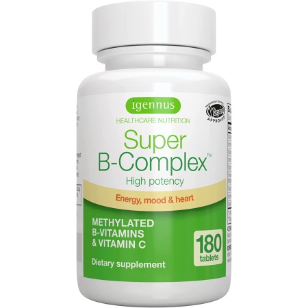 Igennus Super B-Complex – Methylated Sustained Release B Complex & Vitamin C, Folate & Methylcobalamin, Vegan, 180 Small Tablets