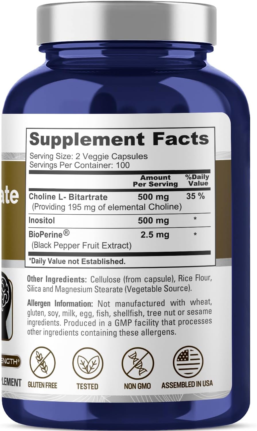 Ingredients of Nusapure Choline & Inositol 1000mg