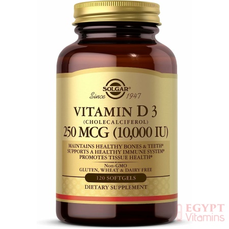 Solgar Vitamin D3 250 MCG (10,000 IU), Helps Maintain Healthy Bones & Teeth - Immune System Support ,120 Softgels فيتامين د3 ، 10000 وحدة دولية ، لتحسين صحة الجهاز المناعى ، ولصحة العظام والأسنان ، 120 جرعة