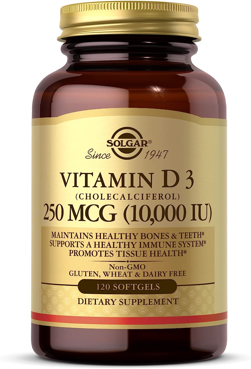 Solgar Vitamin D3 250 MCG (10,000 IU), Helps Maintain Healthy Bones & Teeth - Immune System Support ,120 Softgels فيتامين د3 ، 10000 وحدة دولية ، لتحسين صحة الجهاز المناعى ، ولصحة العظام والأسنان ، 120 جرعة