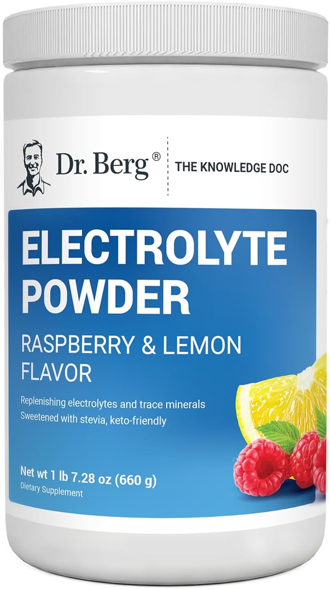 Dr. Berg Zero Sugar Hydration Keto Electrolyte Powder - Enhanced w 1,000mg of Potassium & Real Pink Himalayan Salt (NOT Table Salt) - Raspberry & Lemon Flavor Hydration Drink Supplement, 100 Servings