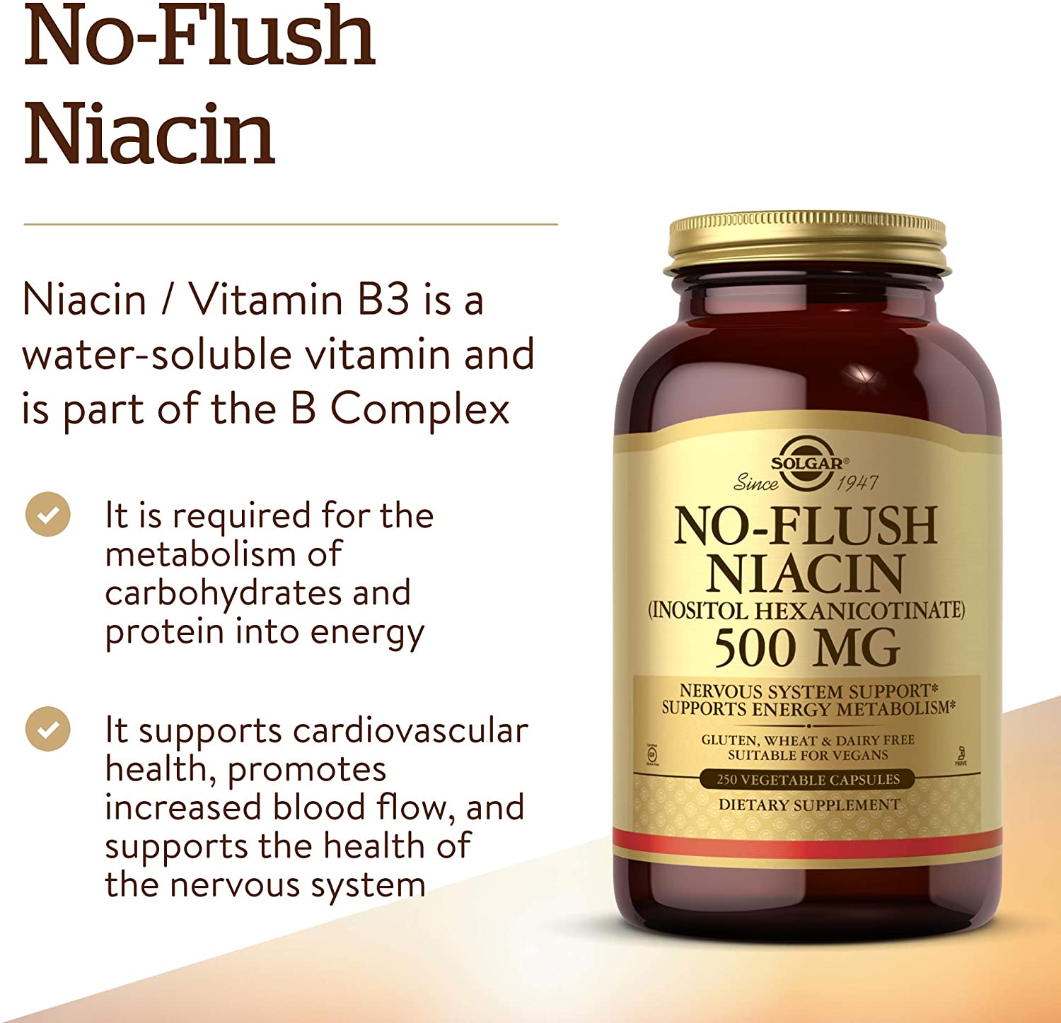 Solgar, No-Flush Niacin 500 mg, Benefits