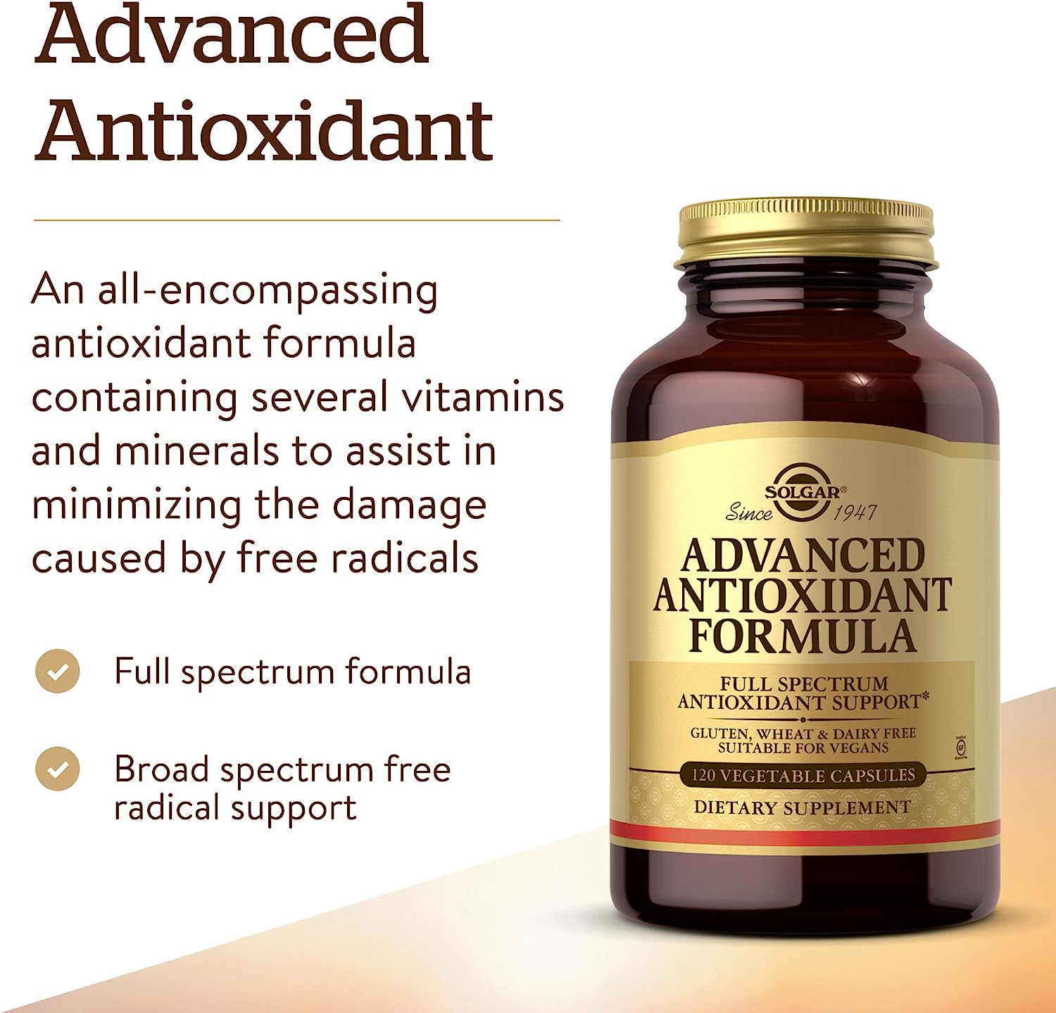 Solgar Advanced Antioxidant Formula, Contains Zinc, Vitamin C, E & A -120 Capsules سولجار تركيبة متطورة غنية بمضادات الأكسدة تحتوى على الزنك وفيتامين ج وفيتامين أ و ه لتحسين صحة الجهاز المناعى ، 120 كبسولة نباتية