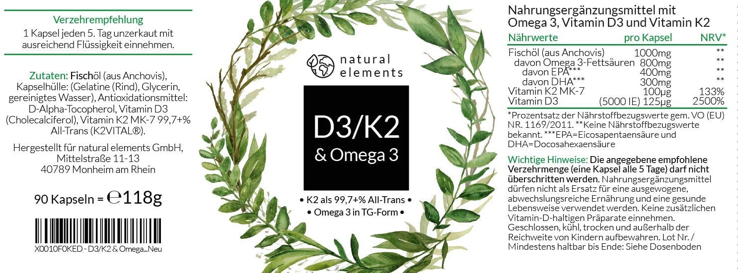 Premium D3+K2+Omega 3 Complex, German Quality, Maximum Absorption, Features.