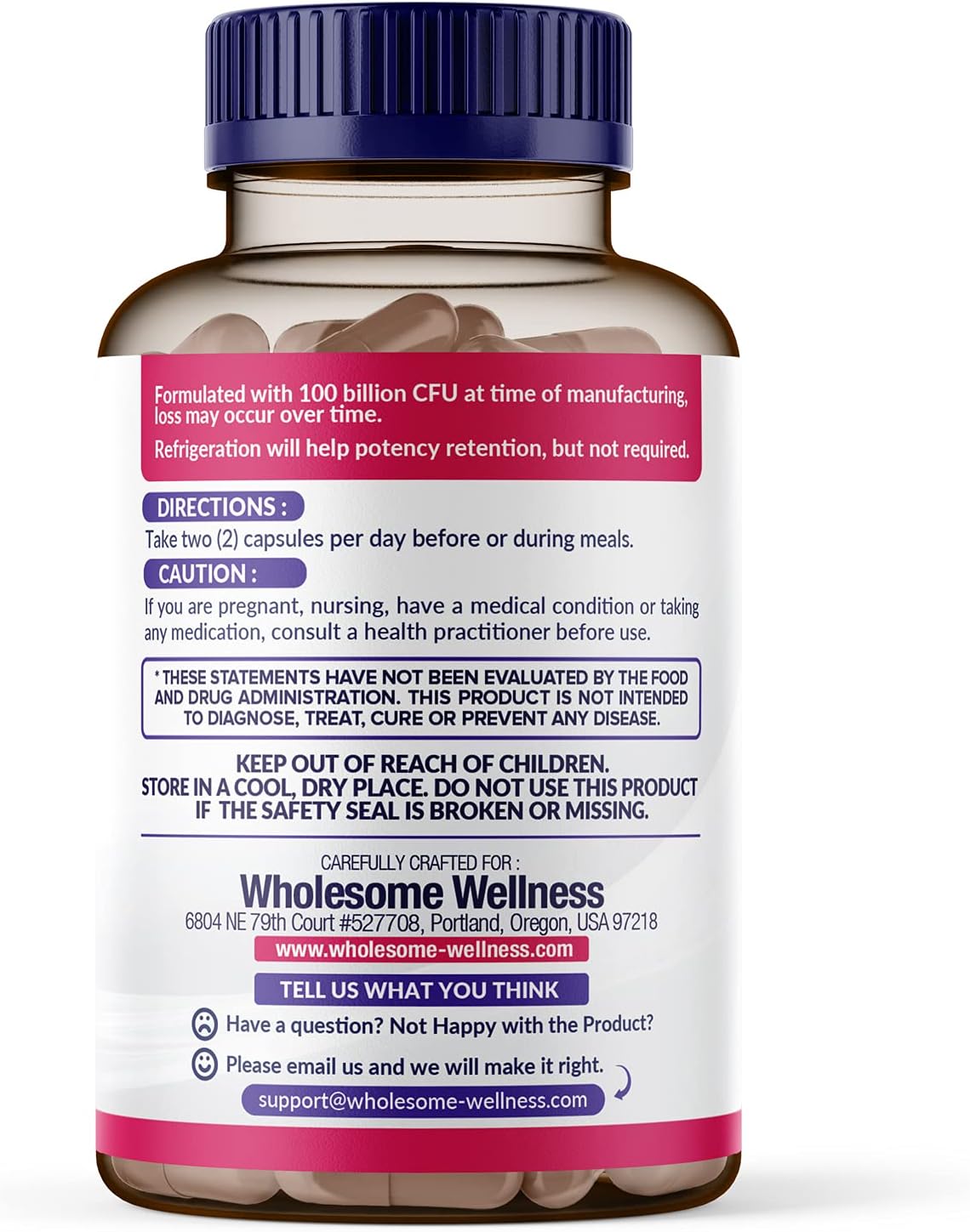 Wholesome Wellness, Women's Raw Probiotics 100 Billion CFU, 60 Capsules