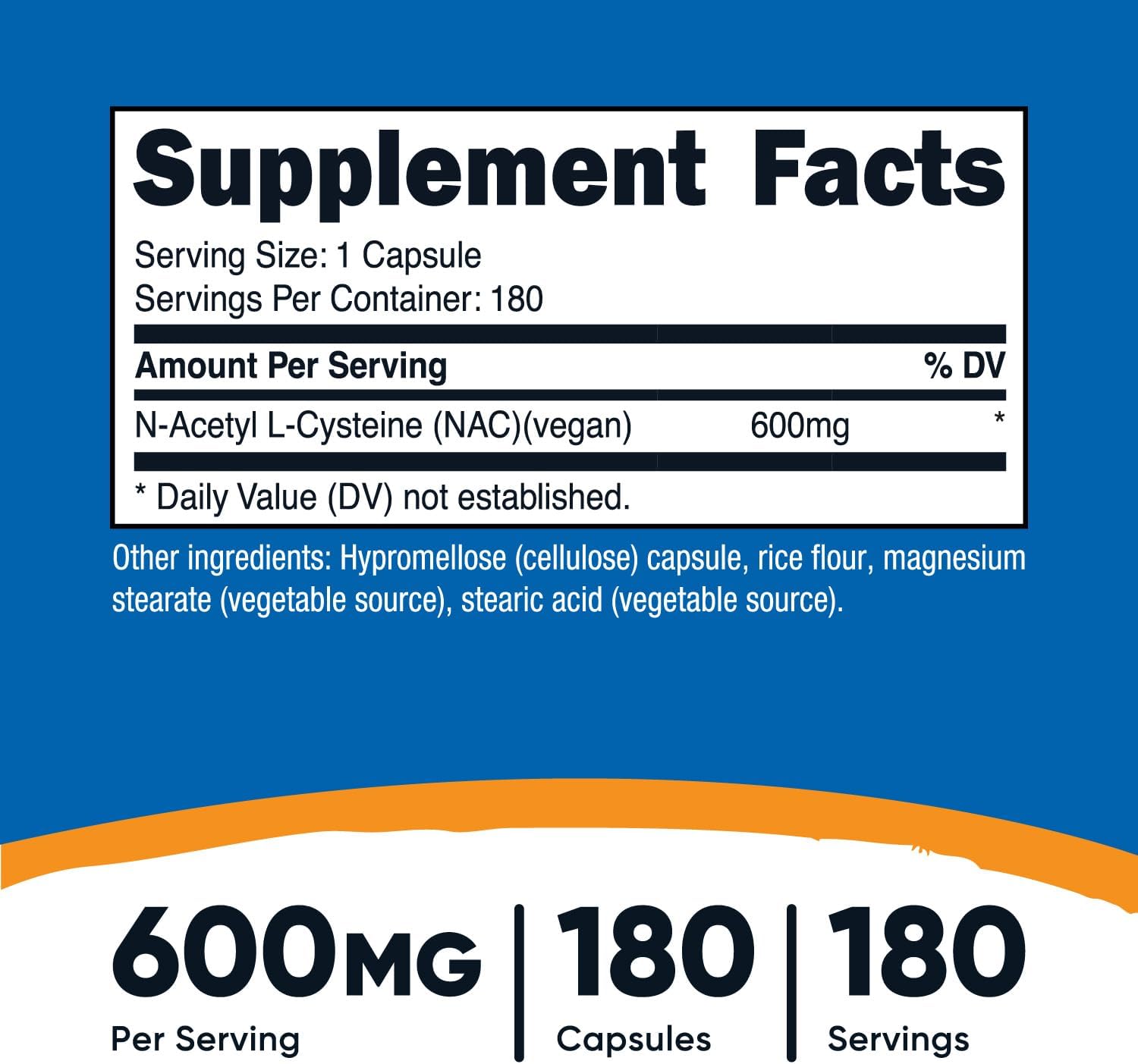 Nutricost, N-Acetyl Cysteine (NAC) 600mg, Ingredients