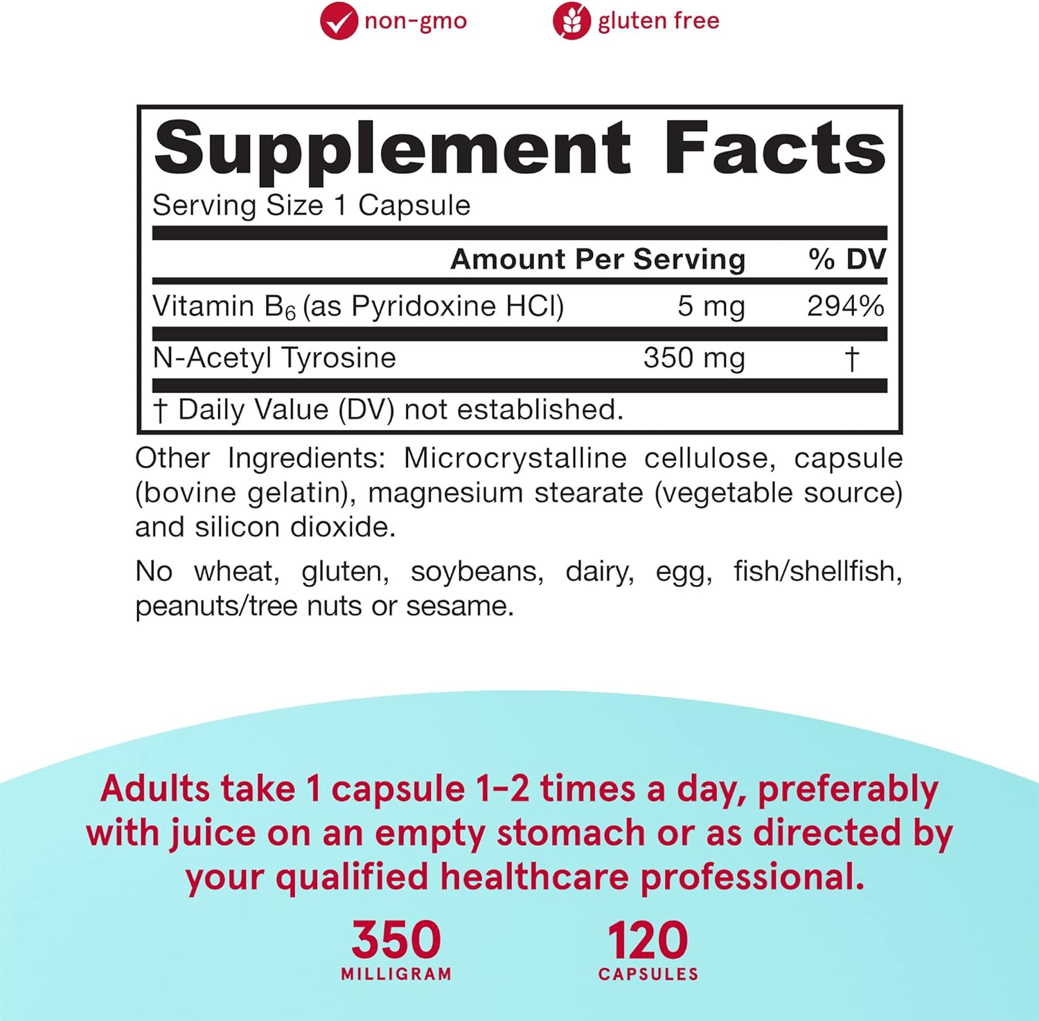 ingredients of Jarrow Formulas N-Acetyl Tyrosine 350 mg