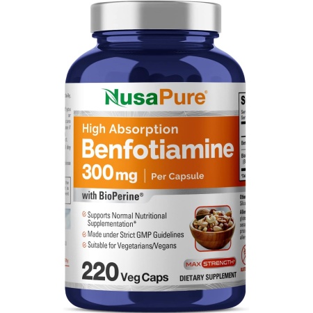 Nusapure Benfotiamine 300mg 180 Veggie Caps , Supports Healthy Blood Sugar Levels in Normal Range* نوزابيور بنفوتيامين 300مجم للحفاظ على مستويات السكر فى الدم 180 كبسولة نباتية
