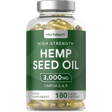 Horbaach Hemp Seed Oil 3000mg | High Strength | Natural Source of Omega 3, 6, & 9 |180 Softgel Capsules هورباتش زيت بذور القنب النباتى الطبيعى العضوى 3000 مجم للجرعة ، 180 كبسولة نباتية
