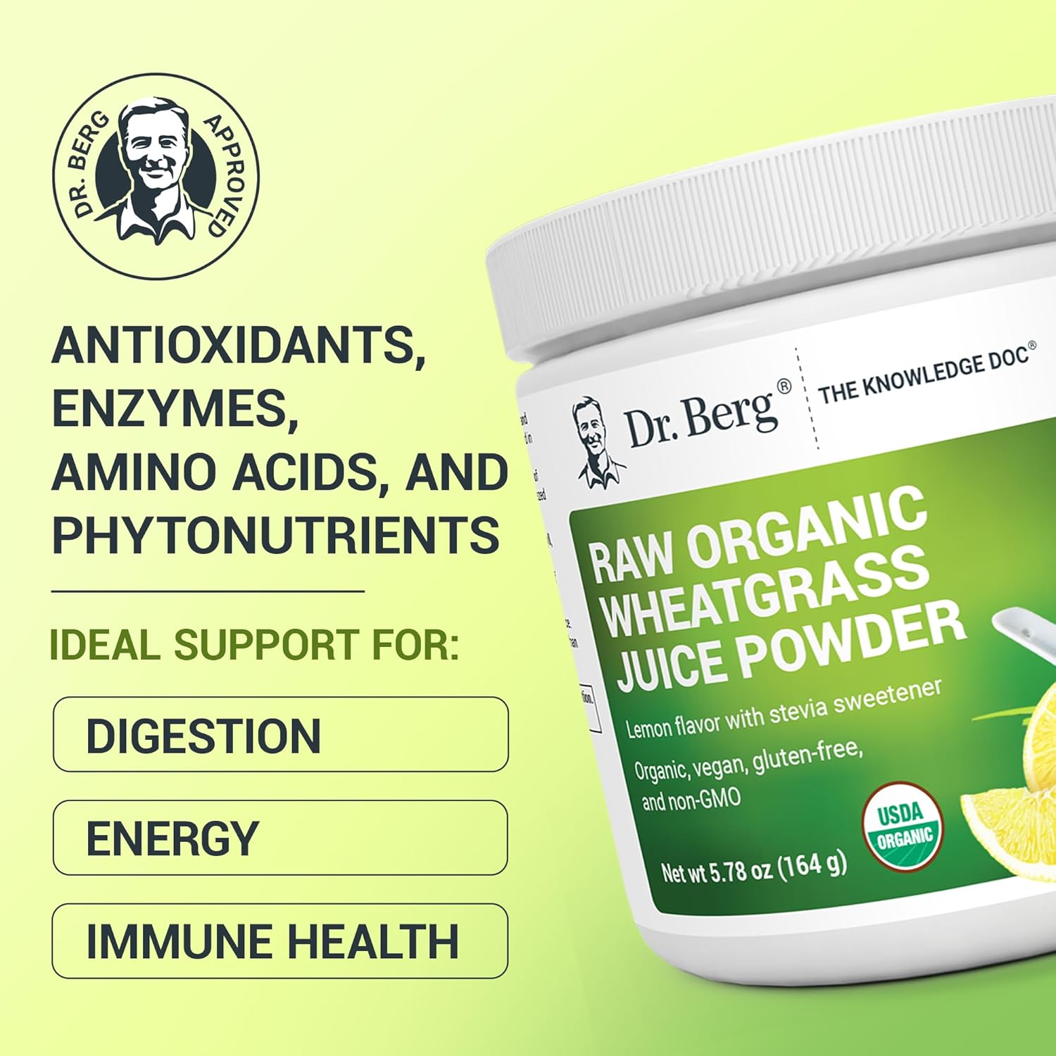 Dr. Berg's Raw Wheatgrass Juice Powder (Lemon Flavor) – 164 Grams - Image 4