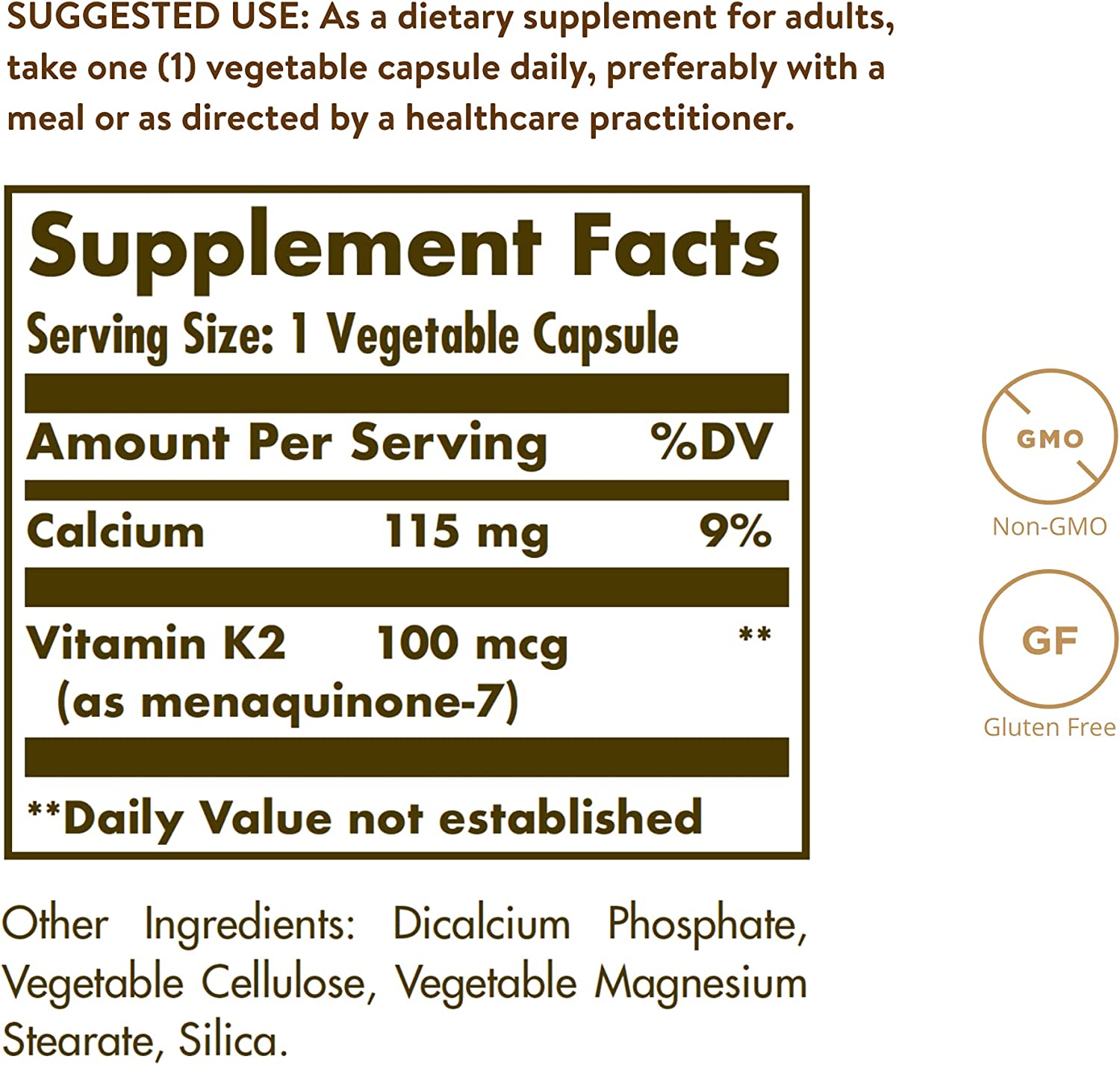Solgar, Vitamin K2 (MK-7) 100mcg, Ingredients