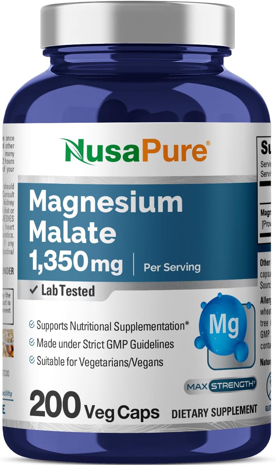Nusapure Magnesium Malate 1350 mg, 200 Capsules ماغنسيوم ماليات 1350 مجم ,200 كبسولة