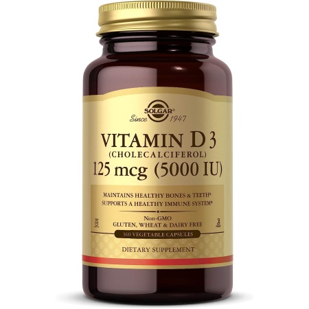 Solgar Vitamin D3 (Cholecalciferol) 125 mcg (5,000 IU)- 360 Capsules سولجر فيتامين د3 ، 5000 وحدة دولية ، لتحسين صحة الجهاز المناعى ، ولصحة العظام والأسنان ،360 سوفت جيل