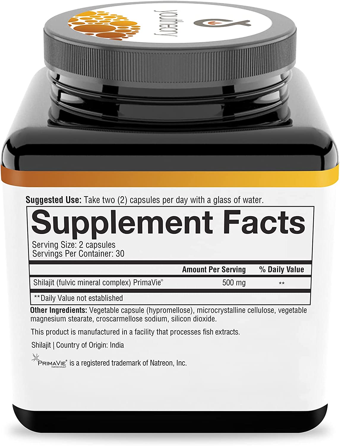 Youtheory Shilajit, Pure Himalayan Superfoood, Energy Support, 60 Vegetarian Capsulesيوثيرى شيلاجيت، مصدر طبيعى لحمض الفوليك والمعادن النادرة 60 كبسولة نباتية - Image 3
