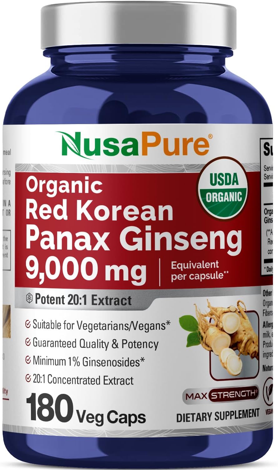 Nusapure Red Korean Panax Ginseng 9000mg 180 Caps