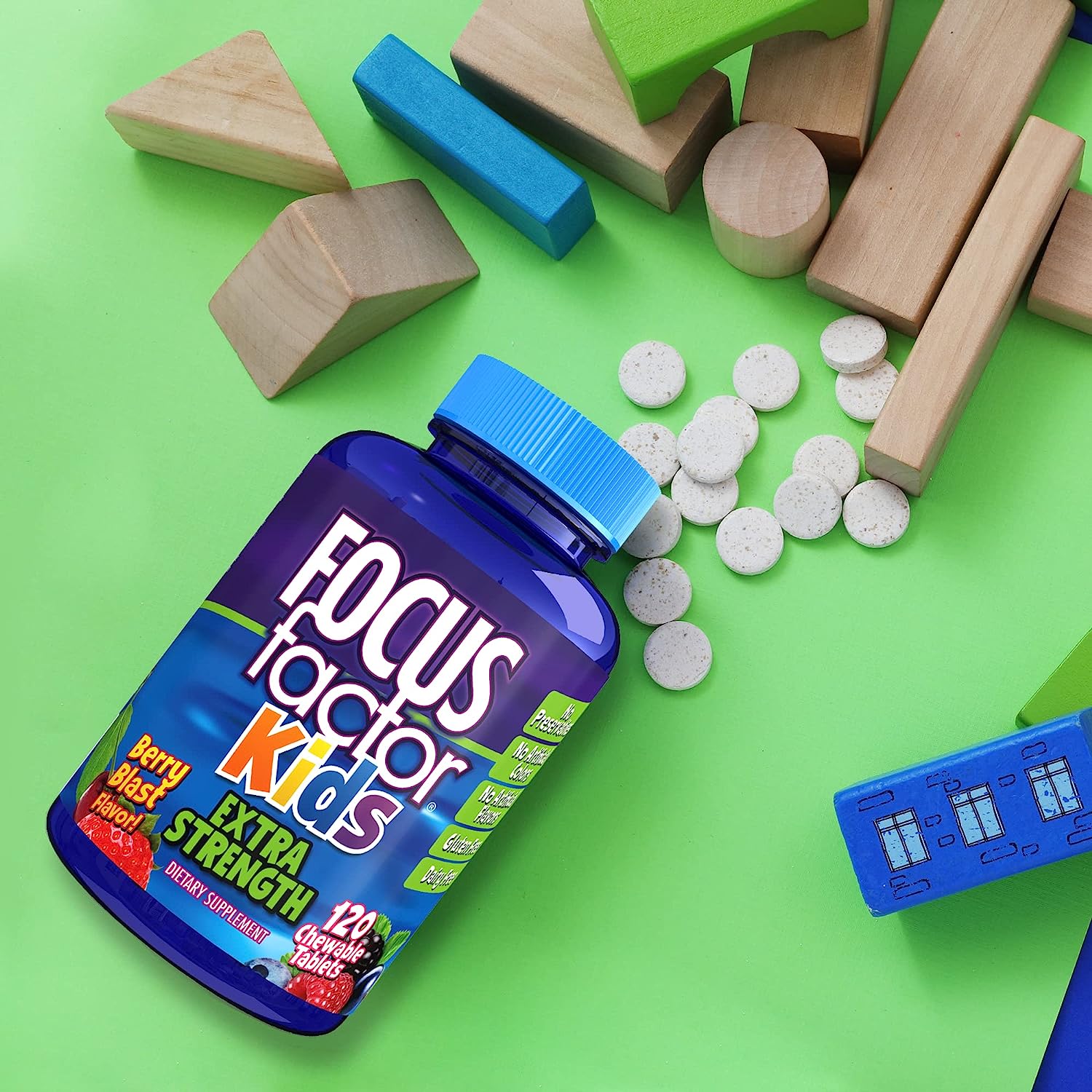 Focus Factor Kids Extra Strength Daily Chewable for Brain Health Support, Vitamins for Kids 120 Count فوكاس فاكتور كيدز للاستخدام اليومي للمضغ من اجل دعم صحة الدماغ، 120 قطعة، فيتامينات للاطفال - Image 4