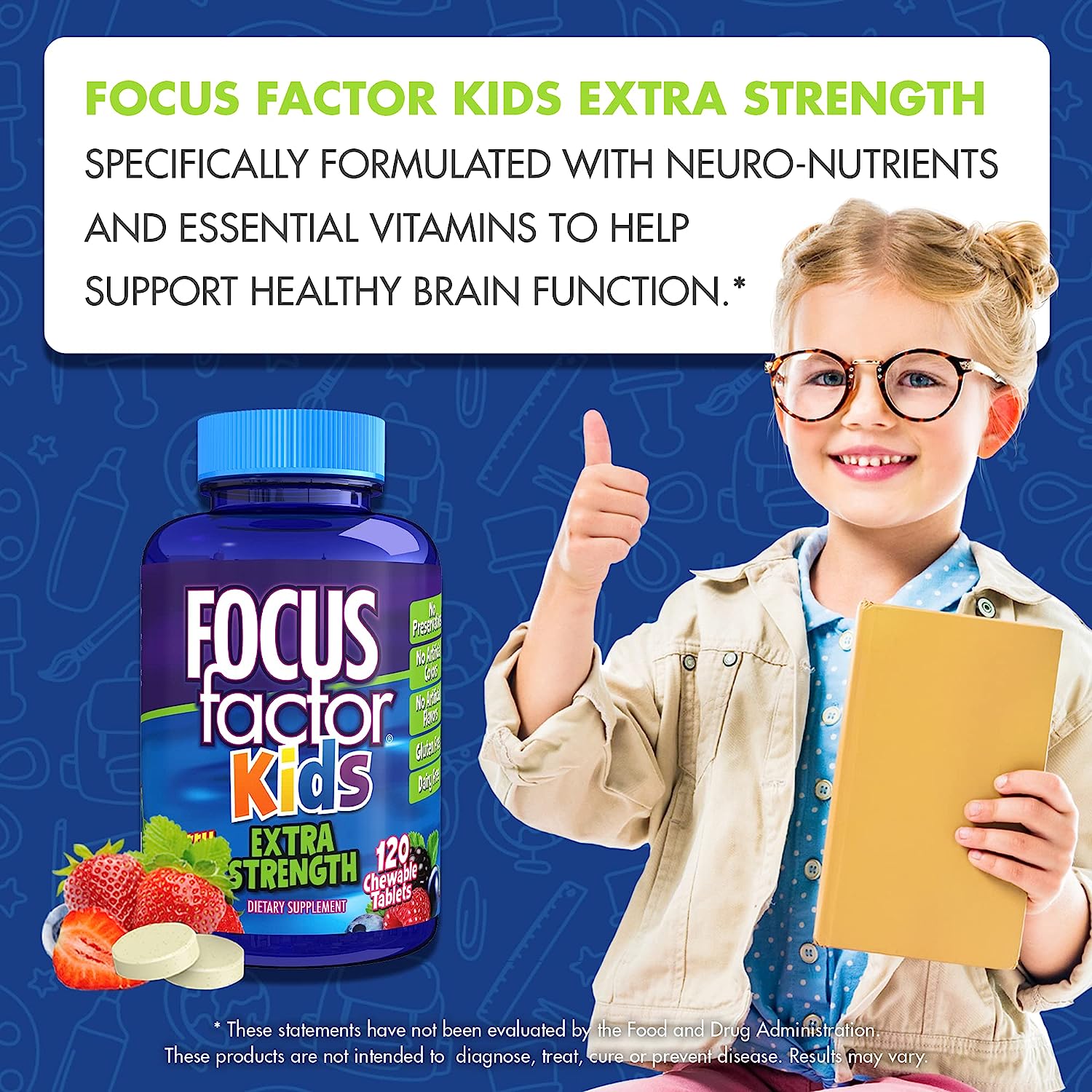 Focus Factor Kids Extra Strength Daily Chewable for Brain Health Support, Vitamins for Kids 120 Count فوكاس فاكتور كيدز للاستخدام اليومي للمضغ من اجل دعم صحة الدماغ، 120 قطعة، فيتامينات للاطفال - Image 2
