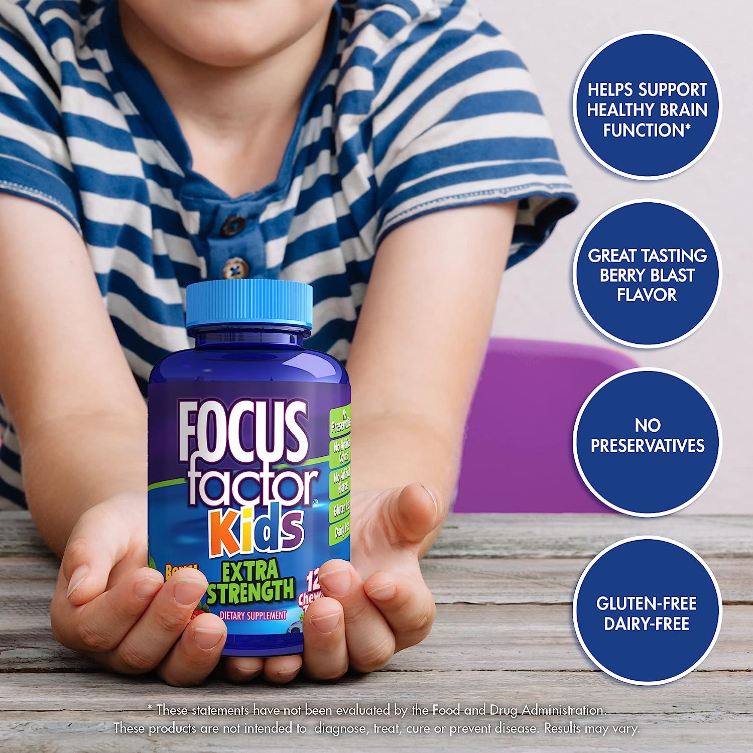 Focus Factor Kids Extra Strength Daily Chewable for Brain Health Support, Vitamins for Kids 120 Count فوكاس فاكتور كيدز للاستخدام اليومي للمضغ من اجل دعم صحة الدماغ، 120 قطعة، فيتامينات للاطفال - Image 5