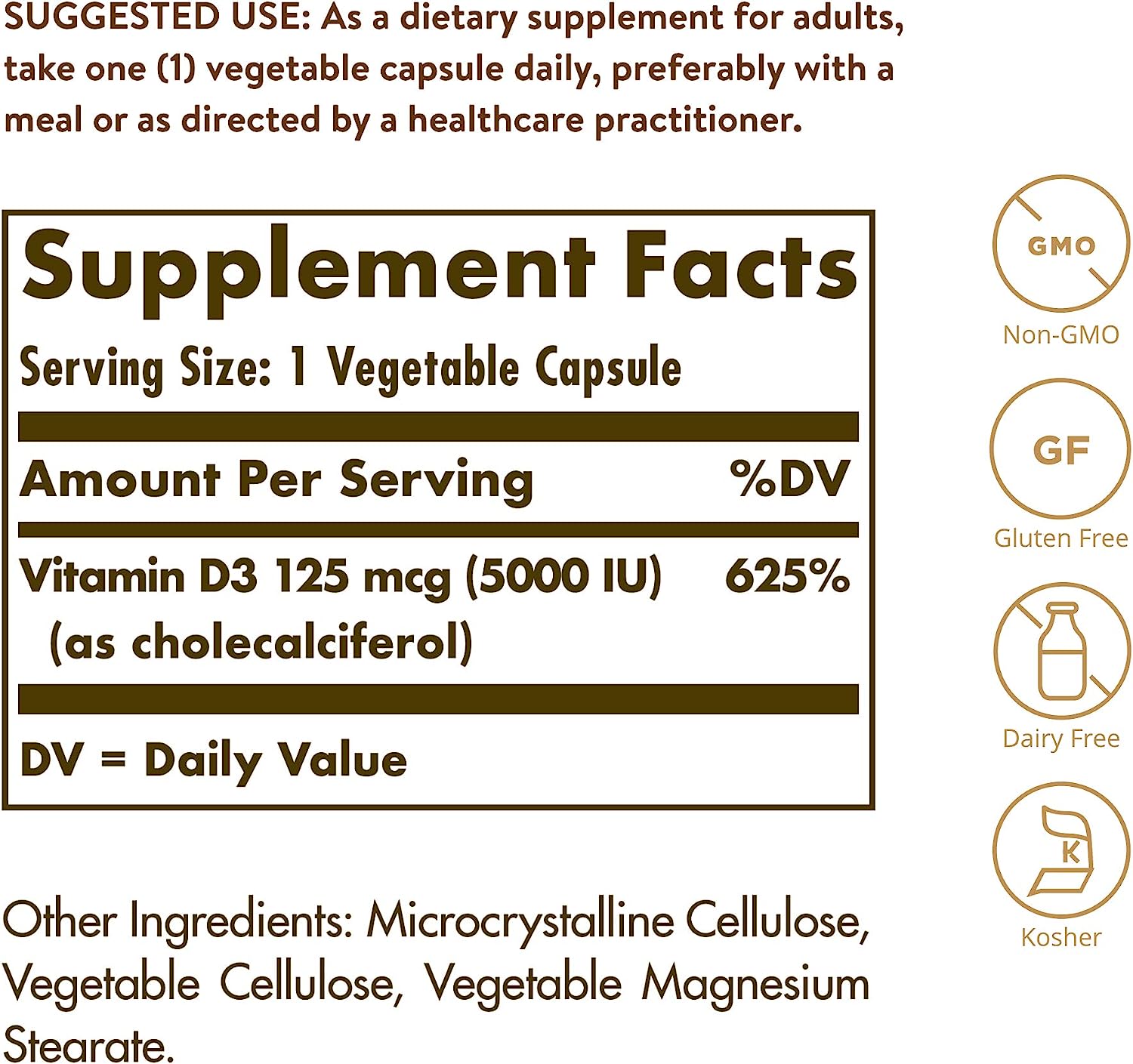 Solgar Vitamin D3 (Cholecalciferol) 125 mcg (5,000 IU) |360 Capsules - Image 4