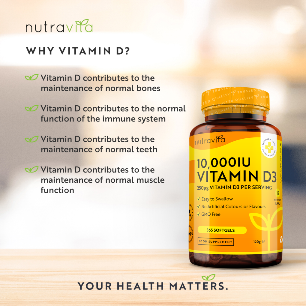 Nutravita Vitamin D3 10,000iu (250µg) - 365 capsulesنيوترافيتا فيتامين د3 10000 وحدة دولية ، 365 سوفت جيل - Image 6