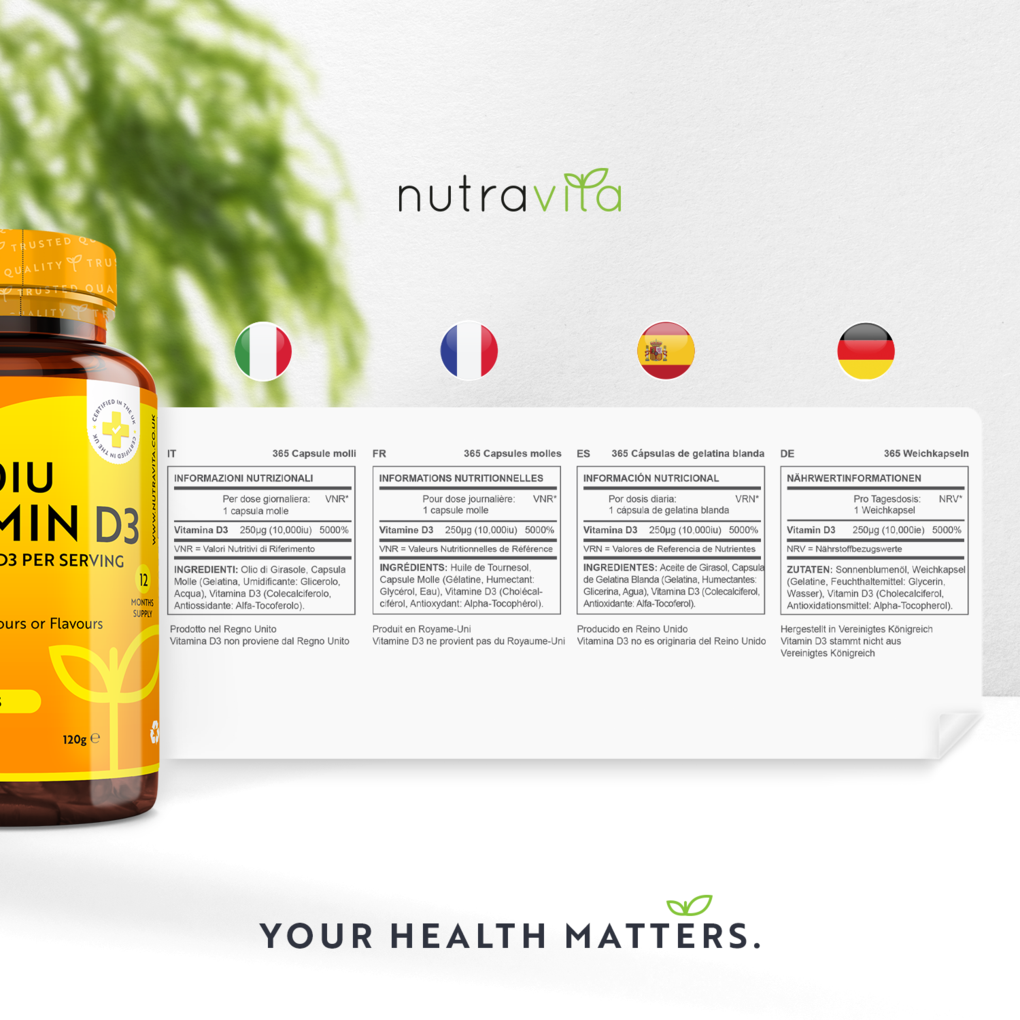 Nutravita Vitamin D3 10,000iu (250µg) - 365 capsulesنيوترافيتا فيتامين د3 10000 وحدة دولية ، 365 سوفت جيل - Image 3