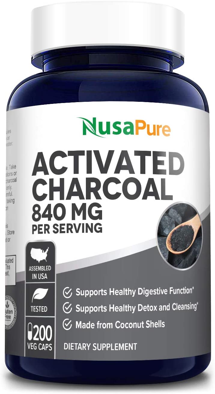 Nusapure Activated Charcoal 840 mg- Support for Healthy Digestion, 200 Capsulesالفحم النشط 840 مجم ، مستخلص من قشور جوز الهند ، لصحة الجهاز الهضمى ،200 كبسولة نباتية