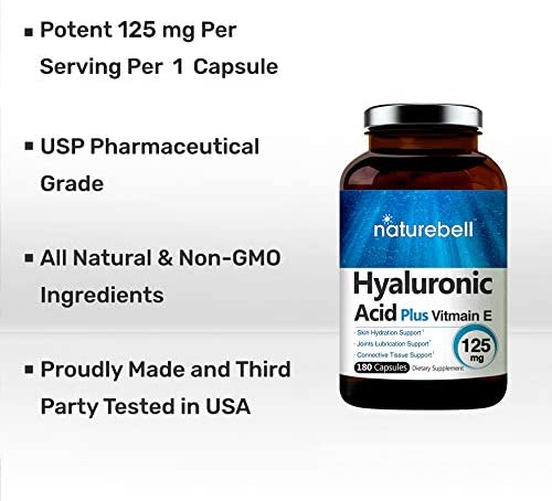 NatureBell Hyaluronic Acid with Vitamin E, 125mg |180 Capsules - Image 6