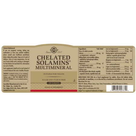 Solgar Chelated Solamins Multimineral Tablets - Pack of 180