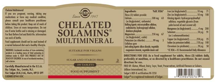 Solgar Chelated Solamins Multimineral Tablets - Pack of 180
