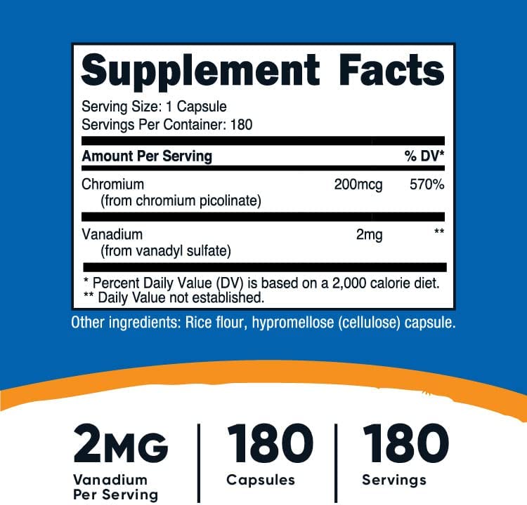 Nutricost Vanadium + Chromium 2mg 180 Vegetarian Capsules - Gluten Free, Non-GMO - Vanadium Supplementنيوتريكوست فانديوم 2 مجم 180 كيسولة - Image 2